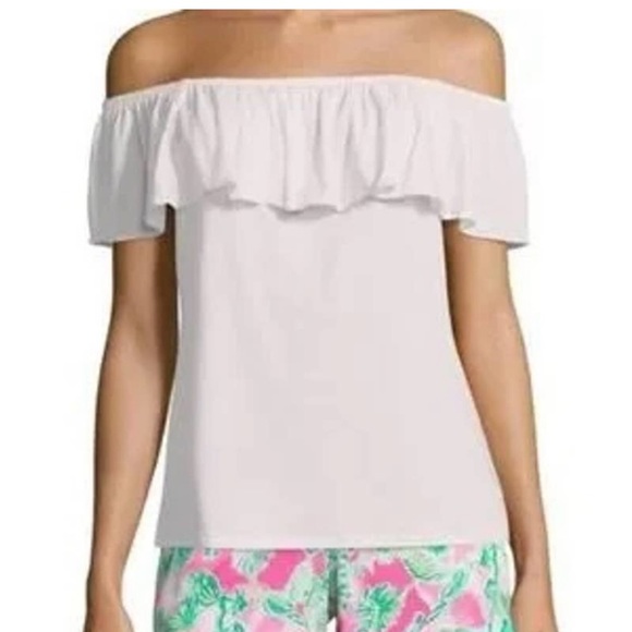 Lilly Pulitzer White La Fortuna Off the Shoulder Top Sz L - Picture 1 of 4